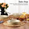 E-far Pasta Bowls, 34oz Stoneware Bowl Plate for Dinner Serving Soup Salad, Wide & Shallow Large Ceramic Pasta Plate Set of 4, Microwave & Dishwasher Safe, Speckled White, 8.7”(Sandy Khaki)