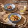 E-far Pasta Bowls, 34oz Stoneware Bowl Plate for Dinner Serving Soup Salad, Wide & Shallow Large Ceramic Pasta Plate Set of 4, Microwave & Dishwasher Safe, Speckled White, 8.7”(Ocean Blue)