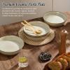 E-far Pasta Bowls, 34oz Stoneware Bowl Plate for Dinner Serving Soup Salad, Wide & Shallow Large Ceramic Pasta Plate Set of 4, Microwave & Dishwasher Safe, Speckled White, 8.7”(Sandy Khaki)