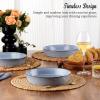 E-far Pasta Bowls, 34oz Stoneware Bowl Plate for Dinner Serving Soup Salad, Wide & Shallow Large Ceramic Pasta Plate Set of 4, Microwave & Dishwasher Safe, Speckled White, 8.7”(Ocean Blue)