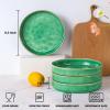 E-far Pasta Bowls Set of 4, 35oz Large Salad Bowls for Serving, Wide and Shallow Ceramic Plates for Kitchen, Double Reactive Glaze, Microwave and Dishwasher Safe, Seashell White(Green)