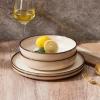 E-far Pasta Bowls Set of 4, 35oz Large Salad Bowls for Serving, Wide and Shallow Ceramic Plates for Kitchen, Double Reactive Glaze, Microwave and Dishwasher Safe, Seashell White(Sandy Khaki)