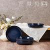 E-far Pasta Bowls Set of 4, 35oz Large Salad Bowls for Serving, Wide and Shallow Ceramic Plates for Kitchen, Double Reactive Glaze, Microwave and Dishwasher Safe, Seashell White(Deep Sea Blue)