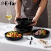 E-far Pasta Bowls Set of 4, 35oz Large Salad Bowls for Serving, Wide and Shallow Ceramic Plates for Kitchen, Double Reactive Glaze, Microwave and Dishwasher Safe, Seashell White(Matte Black)