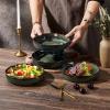 E-far Pasta Bowls Set of 4, 35oz Large Salad Bowls for Serving, Wide and Shallow Ceramic Plates for Kitchen, Double Reactive Glaze, Microwave and Dishwasher Safe, Seashell White(Obsidian Green)