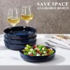 E-far Pasta Bowls Set of 4, 35oz Large Salad Bowls for Serving, Wide and Shallow Ceramic Plates for Kitchen, Double Reactive Glaze, Microwave and Dishwasher Safe, Seashell White(Deep Sea Blue)