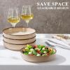 E-far Pasta Bowls Set of 4, 35oz Large Salad Bowls for Serving, Wide and Shallow Ceramic Plates for Kitchen, Double Reactive Glaze, Microwave and Dishwasher Safe, Seashell White(Sandy Khaki)