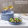 E-far Pasta Bowls Set of 4, 35oz Large Salad Bowls for Serving, Wide and Shallow Ceramic Plates for Kitchen, Double Reactive Glaze, Microwave and Dishwasher Safe, Seashell White(Ocean Blue)