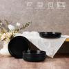 E-far Pasta Bowls Set of 4, 35oz Large Salad Bowls for Serving, Wide and Shallow Ceramic Plates for Kitchen, Double Reactive Glaze, Microwave and Dishwasher Safe, Seashell White(Matte Black)