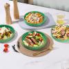 E-far Pasta Bowls Set of 4, 35oz Large Salad Bowls for Serving, Wide and Shallow Ceramic Plates for Kitchen, Double Reactive Glaze, Microwave and Dishwasher Safe, Seashell White(Green)