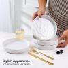 E-far Pasta Bowls Set of 4, 35oz Large Salad Bowls for Serving, Wide and Shallow Ceramic Plates for Kitchen, Double Reactive Glaze, Microwave and Dishwasher Safe, Seashell White(Speckled White)