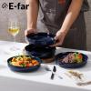 E-far Pasta Bowls Set of 4, 35oz Large Salad Bowls for Serving, Wide and Shallow Ceramic Plates for Kitchen, Double Reactive Glaze, Microwave and Dishwasher Safe, Seashell White(Deep Sea Blue)