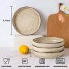 E-far Pasta Bowls Set of 4, 35oz Large Salad Bowls for Serving, Wide and Shallow Ceramic Plates for Kitchen, Double Reactive Glaze, Microwave and Dishwasher Safe, Seashell White(Khaki)