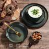 E-far Pasta Bowls Set of 4, 35oz Large Salad Bowls for Serving, Wide and Shallow Ceramic Plates for Kitchen, Double Reactive Glaze, Microwave and Dishwasher Safe, Seashell White(Obsidian Green)