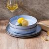 E-far Pasta Bowls Set of 4, 35oz Large Salad Bowls for Serving, Wide and Shallow Ceramic Plates for Kitchen, Double Reactive Glaze, Microwave and Dishwasher Safe, Seashell White(Ocean Blue)