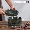 E-far Pasta Bowls Set of 4, 35oz Large Salad Bowls for Serving, Wide and Shallow Ceramic Plates for Kitchen, Double Reactive Glaze, Microwave and Dishwasher Safe, Seashell White(Obsidian Green)