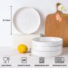 E-far Pasta Bowls Set of 4, 35oz Large Salad Bowls for Serving, Wide and Shallow Ceramic Plates for Kitchen, Double Reactive Glaze, Microwave and Dishwasher Safe, Seashell White(Speckled White)