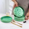 E-far Pasta Bowls Set of 4, 35oz Large Salad Bowls for Serving, Wide and Shallow Ceramic Plates for Kitchen, Double Reactive Glaze, Microwave and Dishwasher Safe, Seashell White(Green)