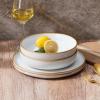 E-far Pasta Bowls Set of 4, 35oz Large Salad Bowls for Serving, Wide and Shallow Ceramic Plates for Kitchen, Double Reactive Glaze, Microwave and Dishwasher Safe, Seashell White(Seashell White)