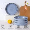 E-far Pasta Bowls Set of 4, 35oz Large Salad Bowls for Serving, Wide and Shallow Ceramic Plates for Kitchen, Double Reactive Glaze, Microwave and Dishwasher Safe, Seashell White(Blue)