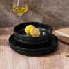 E-far Pasta Bowls Set of 4, 35oz Large Salad Bowls for Serving, Wide and Shallow Ceramic Plates for Kitchen, Double Reactive Glaze, Microwave and Dishwasher Safe, Seashell White(Matte Black)