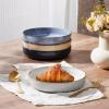 E-far Pasta Bowls Set of 4, 35oz Large Salad Bowls for Serving, Wide and Shallow Ceramic Plates for Kitchen, Double Reactive Glaze, Microwave and Dishwasher Safe, Seashell White(Multicolor)