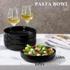 E-far Pasta Bowls Set of 4, 35oz Large Salad Bowls for Serving, Wide and Shallow Ceramic Plates for Kitchen, Double Reactive Glaze, Microwave and Dishwasher Safe, Seashell White(Matte Black)