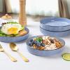E-far Pasta Bowls Set of 4, 35oz Large Salad Bowls for Serving, Wide and Shallow Ceramic Plates for Kitchen, Double Reactive Glaze, Microwave and Dishwasher Safe, Seashell White(Blue)