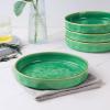 E-far Pasta Bowls Set of 4, 35oz Large Salad Bowls for Serving, Wide and Shallow Ceramic Plates for Kitchen, Double Reactive Glaze, Microwave and Dishwasher Safe, Seashell White(Green)