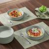E-far Pasta Bowls Set of 4-35oz Shallow Ceramic Bowl Plates for Serving Dinner, Soup & Salad | Stoneware Pasta Plates | Microwave & Dishwasher Safe | Matte Black(Mist Green)