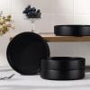 E-far Pasta Bowls Set of 4-35oz Shallow Ceramic Bowl Plates for Serving Dinner, Soup & Salad | Stoneware Pasta Plates | Microwave & Dishwasher Safe | Matte Black(Matte Black)