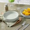 E-far Pasta Bowls Set of 4-35oz Shallow Ceramic Bowl Plates for Serving Dinner, Soup & Salad | Stoneware Pasta Plates | Microwave & Dishwasher Safe | Matte Black(Mist Green)