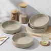 E-far Pasta Bowls Set of 4-35oz Shallow Ceramic Bowl Plates for Serving Dinner, Soup & Salad | Stoneware Pasta Plates | Microwave & Dishwasher Safe | Matte Black(Deep Khaki)
