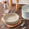E-far Pasta Bowls Set of 4-35oz Shallow Ceramic Bowl Plates for Serving Dinner, Soup & Salad | Stoneware Pasta Plates | Microwave & Dishwasher Safe | Matte Black(Multicolor)