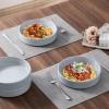 E-far Pasta Bowls Set of 4-35oz Shallow Ceramic Bowl Plates for Serving Dinner, Soup & Salad | Stoneware Pasta Plates | Microwave & Dishwasher Safe | Matte Black(Haze Gray)