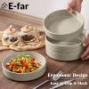 E-far Pasta Bowls Set of 4-35oz Shallow Ceramic Bowl Plates for Serving Dinner, Soup & Salad | Stoneware Pasta Plates | Microwave & Dishwasher Safe | Matte Black(Deep Khaki)