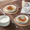 E-far Pasta Bowls Set of 4-35oz Shallow Ceramic Bowl Plates for Serving Dinner, Soup & Salad | Stoneware Pasta Plates | Microwave & Dishwasher Safe | Matte Black(Stone White)