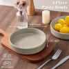 E-far Pasta Bowls Set of 4-35oz Shallow Ceramic Bowl Plates for Serving Dinner, Soup & Salad | Stoneware Pasta Plates | Microwave & Dishwasher Safe | Matte Black(Deep Khaki)