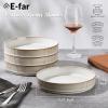 E-far Pasta Bowls Set of 6, 35oz Large Salad Bowl Plate for Dinner Serving Soup, Wide & Shallow Ceramic Stoneware Pasta Plates, Microwave & Dishwasher Safe, Textured Stripes & Speckled White, 8”(Creamy Beige)
