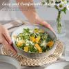 E-far Pasta Bowls Set of 6, 35oz Large Salad Bowl Plate for Dinner Serving Soup, Wide & Shallow Ceramic Stoneware Pasta Plates, Microwave & Dishwasher Safe, Textured Stripes & Speckled White, 8”(Creamy Beige)