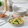 E-far Pasta Bowls Set of 6, 35oz Large Salad Bowl Plate for Dinner Serving Soup, Wide & Shallow Ceramic Stoneware Pasta Plates, Microwave & Dishwasher Safe, Textured Stripes & Speckled White, 8”(Creamy Beige)