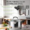 E-far Pasta Pot with Strainer Lid, 6 Quart Tri-Ply Stainless Steel Stock Pot & Push and Lock Handles, Non-toxic Multipurpose Cooking Pot for All Cooktops, Heavy Duty & Dishwasher Safe