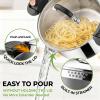 E-far Pasta Pot with Strainer Lid, 6 Quart Tri-Ply Stainless Steel Stock Pot & Push and Lock Handles, Non-toxic Multipurpose Cooking Pot for All Cooktops, Heavy Duty & Dishwasher Safe