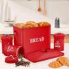 E-far Red Bread Box with Canister Sets for Kitchen Countertop, Metal Bread Bin Storage Container Holder for Modern Farmhouse Decor, Vintage Style & Extra Large – Holds 2+ Loaves Sugar Coffee Tea(Red)