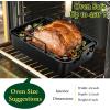 E-far Roasting Pan, 16 x 11.5 Inch Stainless Steel Turkey Roaster with V-shaped & Flat Rack, Non-toxic & Heavy Duty Deep Broiling Pan, Dishwasher Safe – Large(Black)