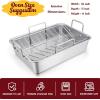 E-far Roasting Pan, 16 x 11.5 Inch Stainless Steel Turkey Roaster with V-shaped & Flat Rack, Non-toxic & Heavy Duty Deep Broiling Pan, Dishwasher Safe – Large(Silver)