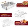 E-far Roasting Pan, 16 x 11.5 Inch Stainless Steel Turkey Roaster with V-shaped & Flat Rack, Non-toxic & Heavy Duty Deep Broiling Pan, Dishwasher Safe – Large(Silver)