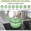 E-far Sauce Pan Set with Lid, 1Qt & 2Qt Enameled Cast Iron Pot Sets for Kitchen Cooking, Small Heavy Duty Dutch Oven Saucepans & Self-basting Lids, Induction-Ready & Easy Clean, White(Pistachio Green)