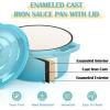 E-far Sauce Pan Set with Lid, 1Qt & 2Qt Enameled Cast Iron Pot Sets for Kitchen Cooking, Small Heavy Duty Dutch Oven Saucepans & Self-basting Lids, Induction-Ready & Easy Clean, White(Light Blue)