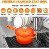 E-far Sauce Pan Set with Lid, 1Qt & 2Qt Enameled Cast Iron Pot Sets for Kitchen Cooking, Small Heavy Duty Dutch Oven Saucepans & Self-basting Lids, Induction-Ready & Easy Clean, White(Orange)